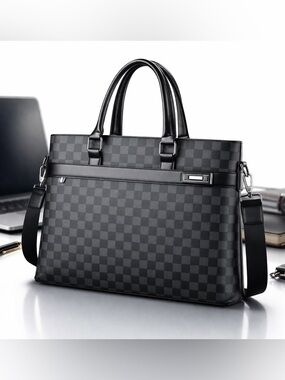 Checkered Laptop Brief Case Black